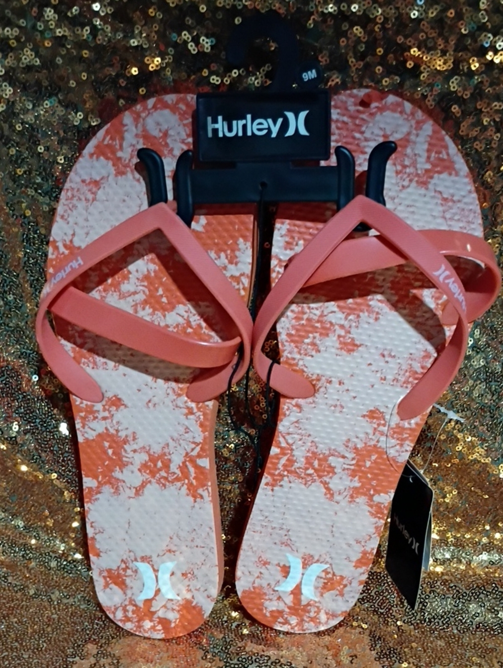 Hurley Coral and White Tie-Dye Strap Flip Flops
